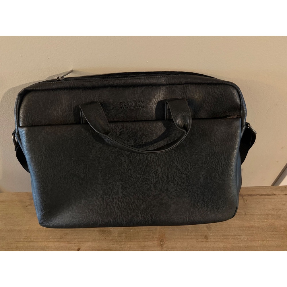 Kenneth Cole Reaction Black Faux‎ Leather Laptop Messenger Bag Briefcase Case